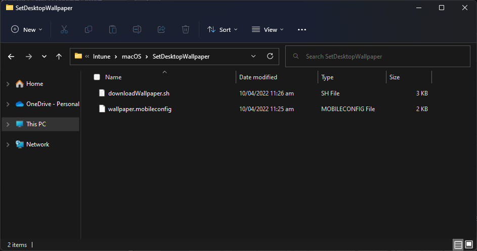 Downloaded script and mobileconfig files for macOS wallpaper